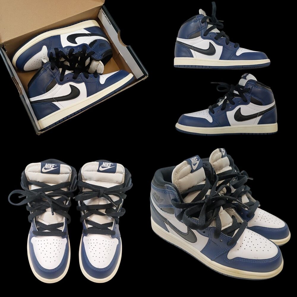 Sz 3Y Nike Air Jordan 1 Retro High OG Midnight Navy Kids Childs Sneakers Shoes